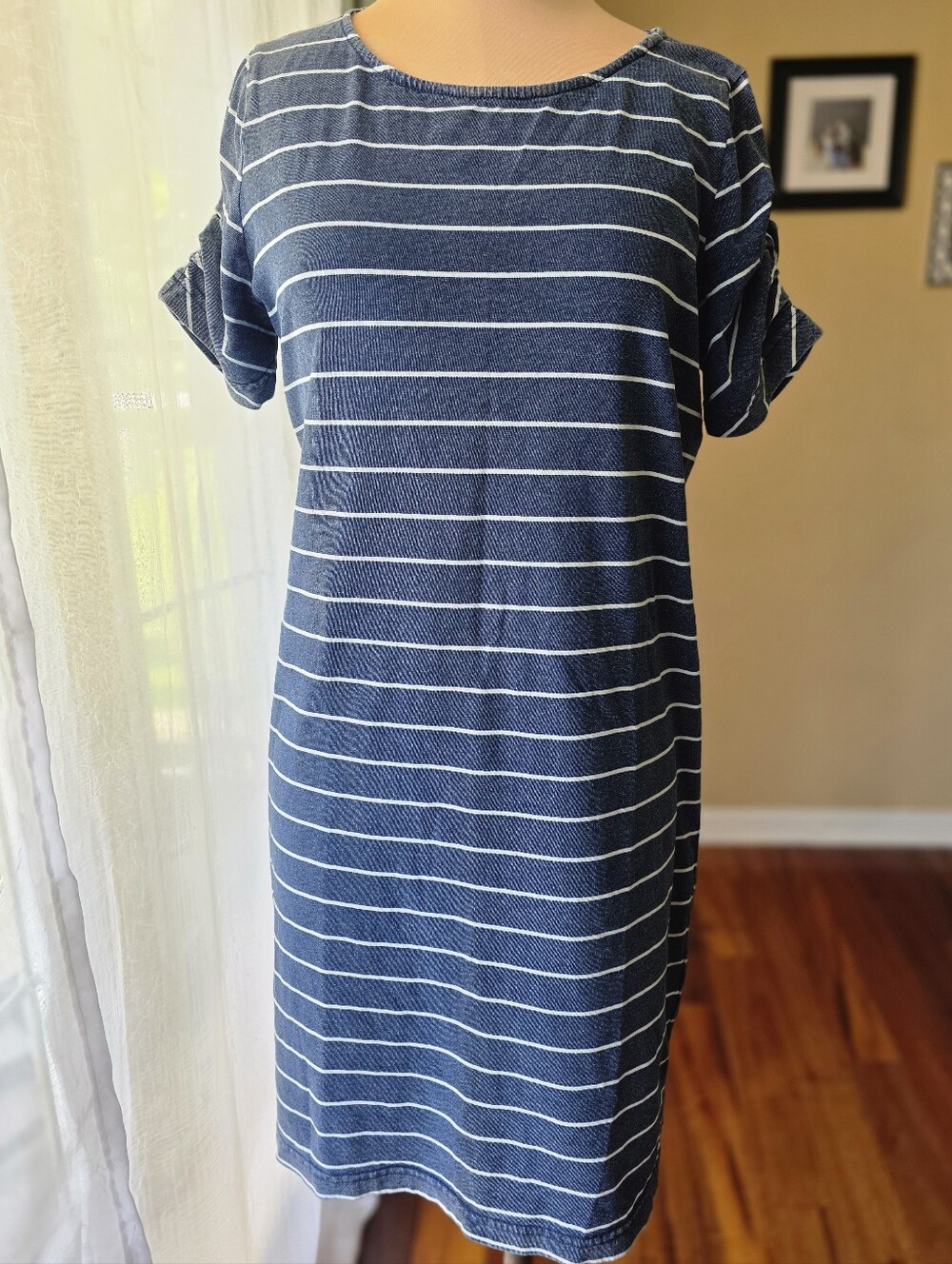 Jane & Delancey Blue White Striped 100% Cotton T-Shirt Dress Size Medium Women's